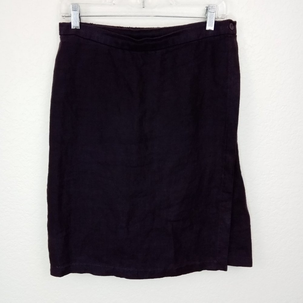 Eileen Fisher Plum 100% Linen Wrap Knee Skirt M